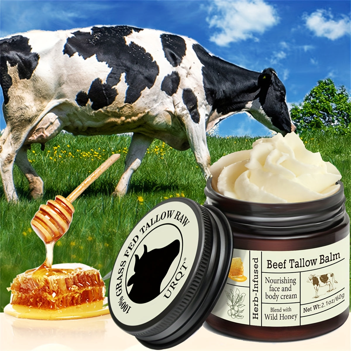 Grass-Fed Beef Tallow Balm - Unscented, All-Purpose Moisturizer with Olive Oil & Vitamin E for Dry Skin Care